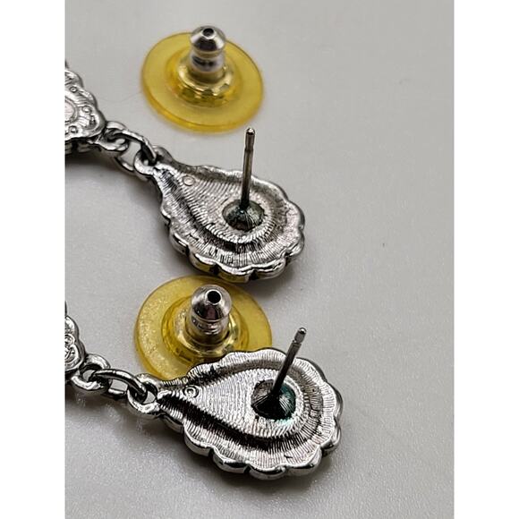 Turquoise Coral Cabochon Dangle Earrings Silver Tone Vintage Style - Picture 7 of 7